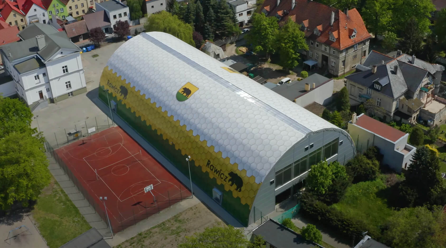 Sport building as domes for playing fields like: football / soccer, tenis, basketball or hockey