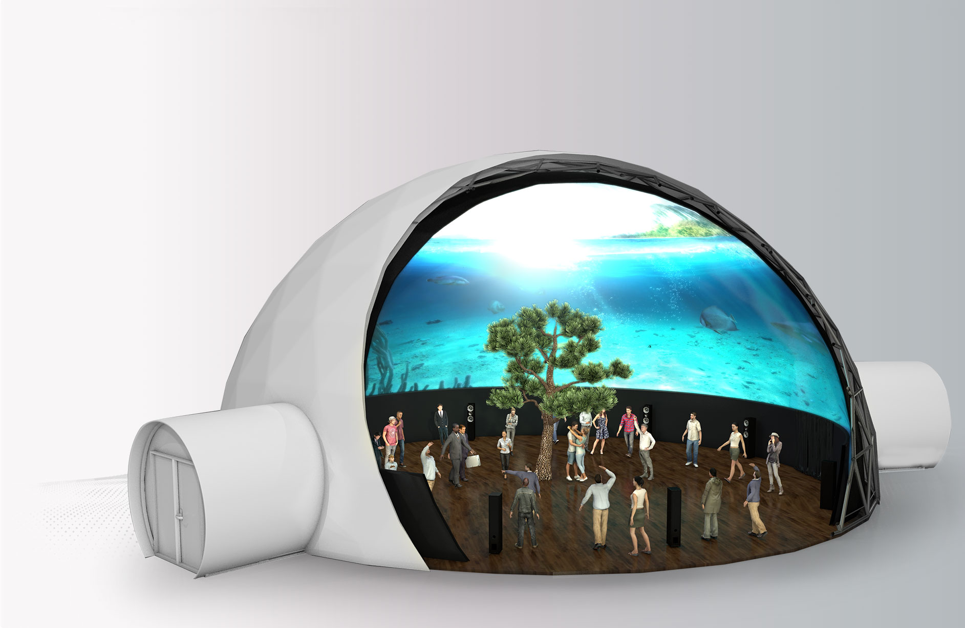 Fulldome 360 Immersive Dome - people in a geodesic projection dome