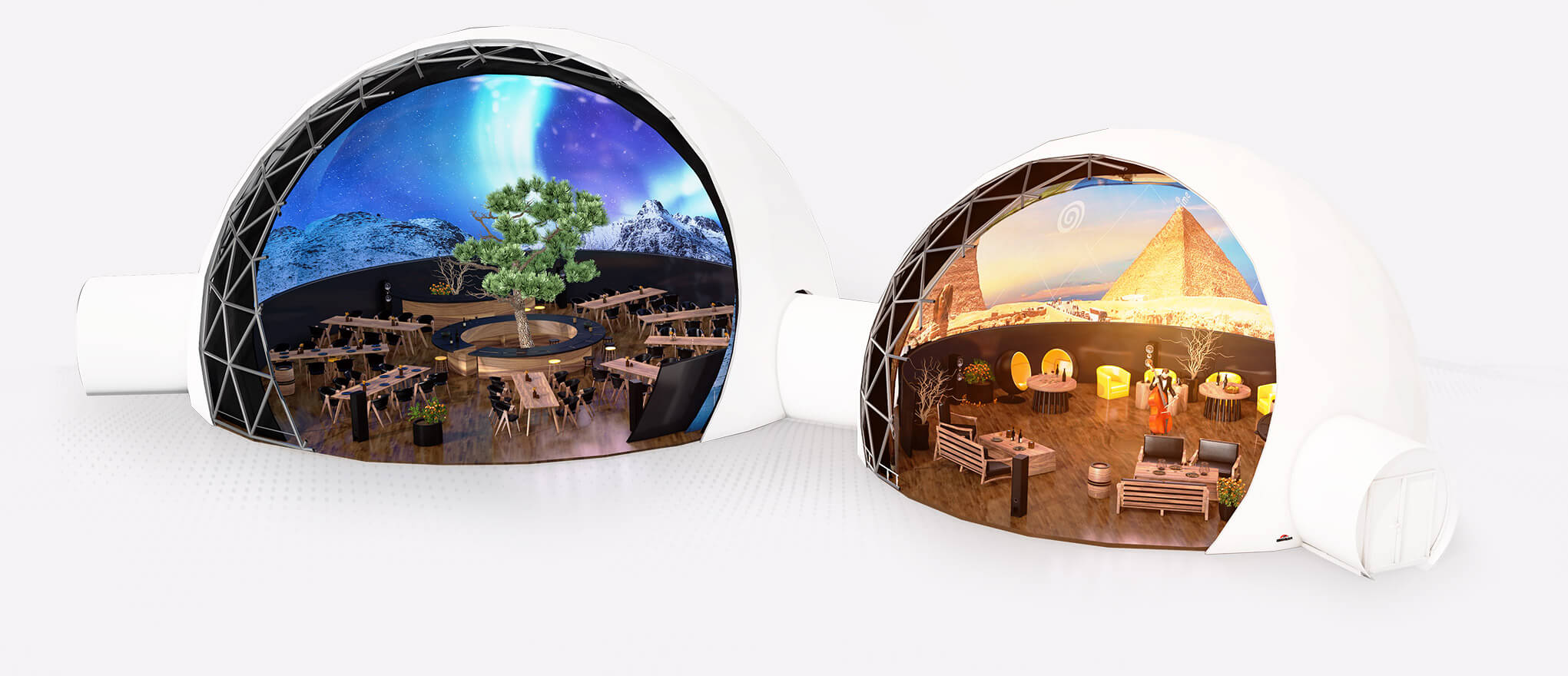 Two connected immersive domes for restaurant - multimedia 360 video solutions