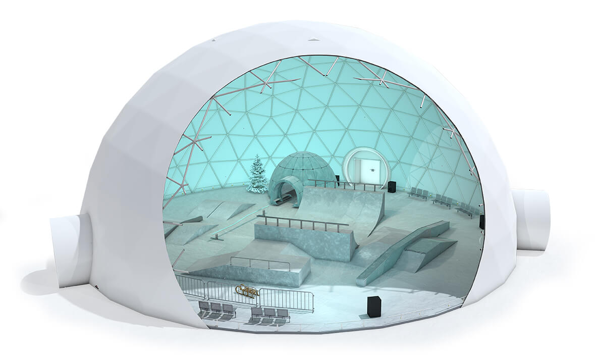 Snow Dome Theme Parks in geodesic dome with temperature control