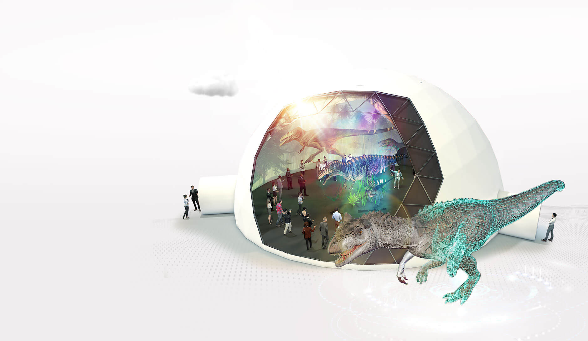 HAPS - virtual dinosaur in holographic space using geodesic dome
