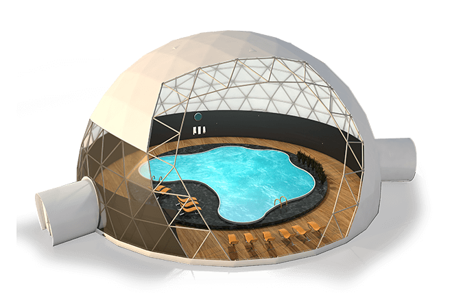 Geodesic Dome for swimming pool intended for relaxation, especially regeneration after training