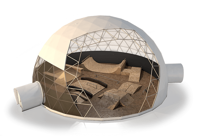 Skatepark in geodesic tent