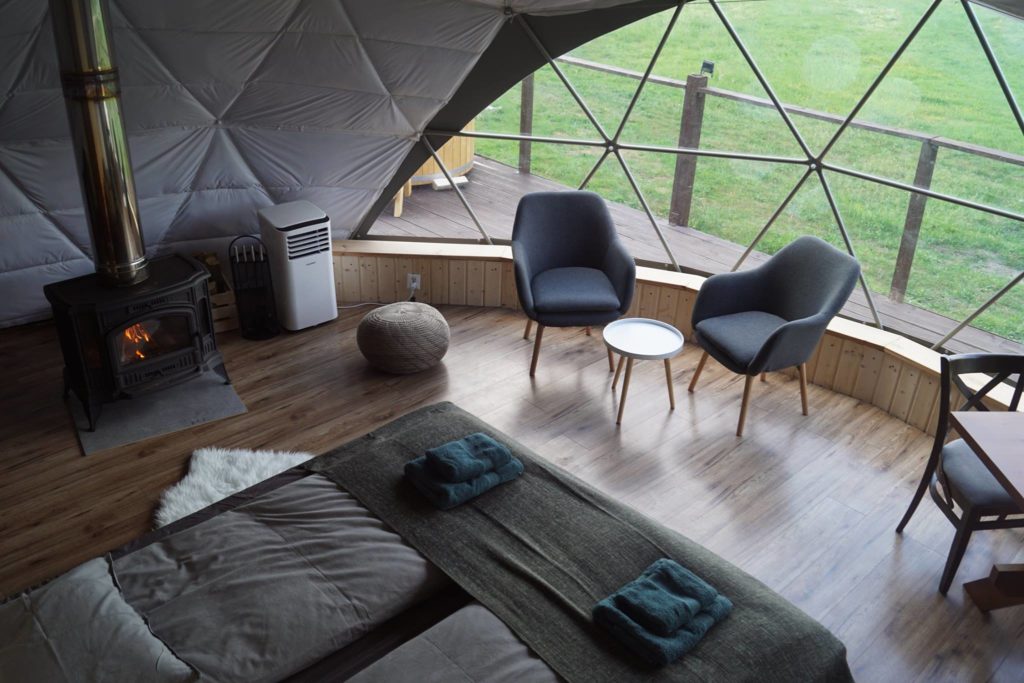 interior of glamping dome tent