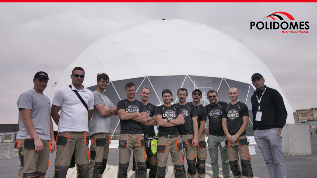 Polidomes team after geodesic dome assembling