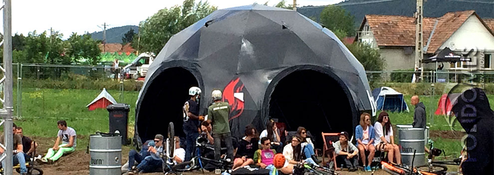 customised black event dome tent at the festival