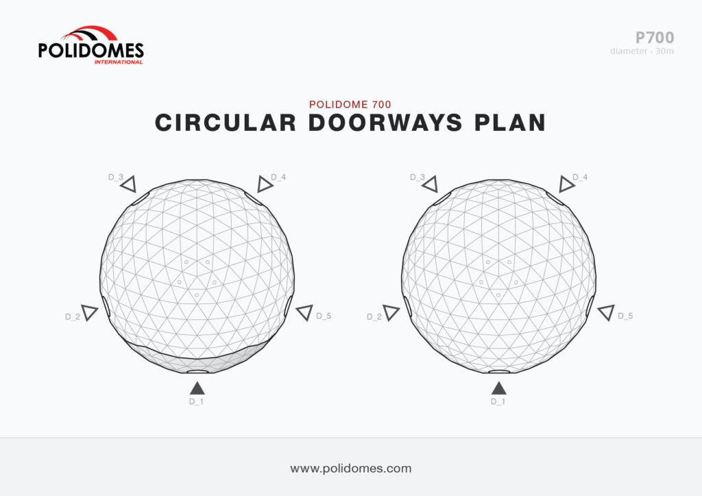 Polidomes Sphere marquee tent circular doorways plan p700