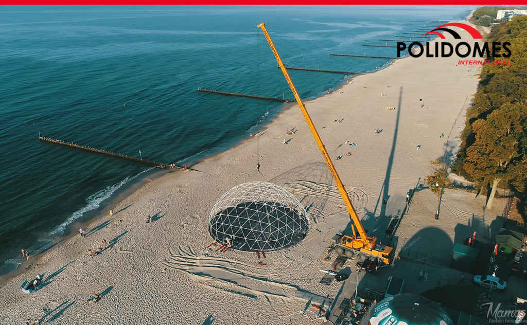 mobile event tent assembled on the beach