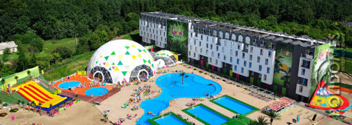 aqua park and a catering geodesic tent